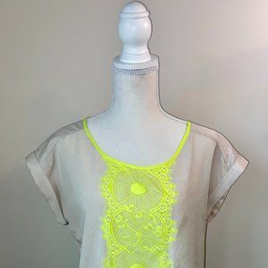 Express Dressy Top - Medium - Neon Yellow Lace